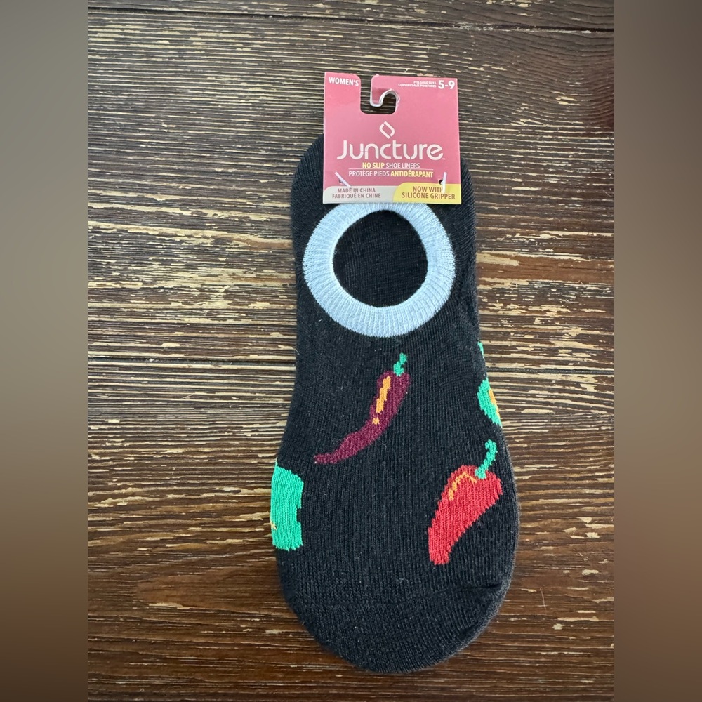 Black No Show Socks with Colorful Peppers